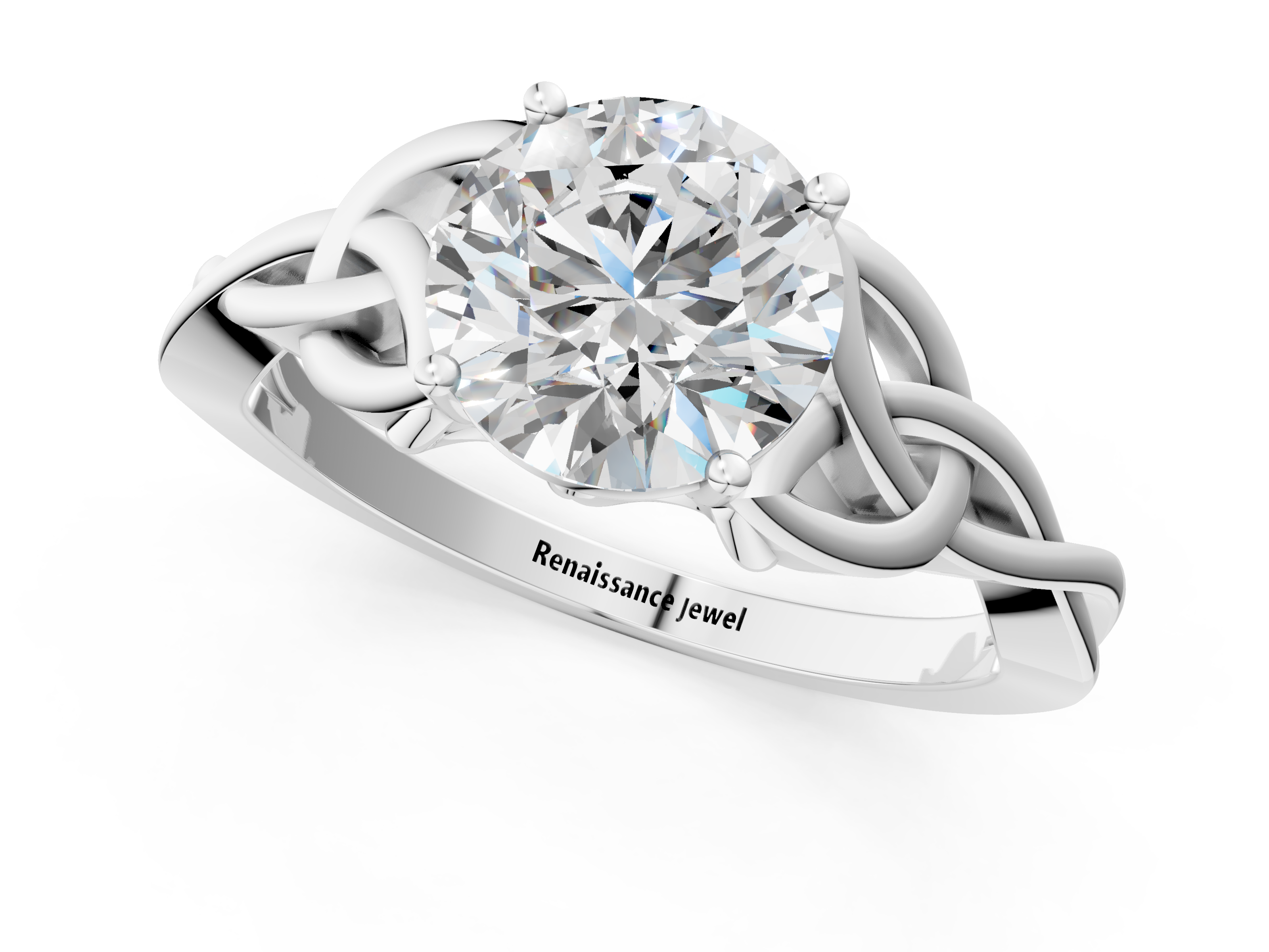 White gold Round Solitaire Celtic Knot Engagement Ring with Four-Prong Setting_102