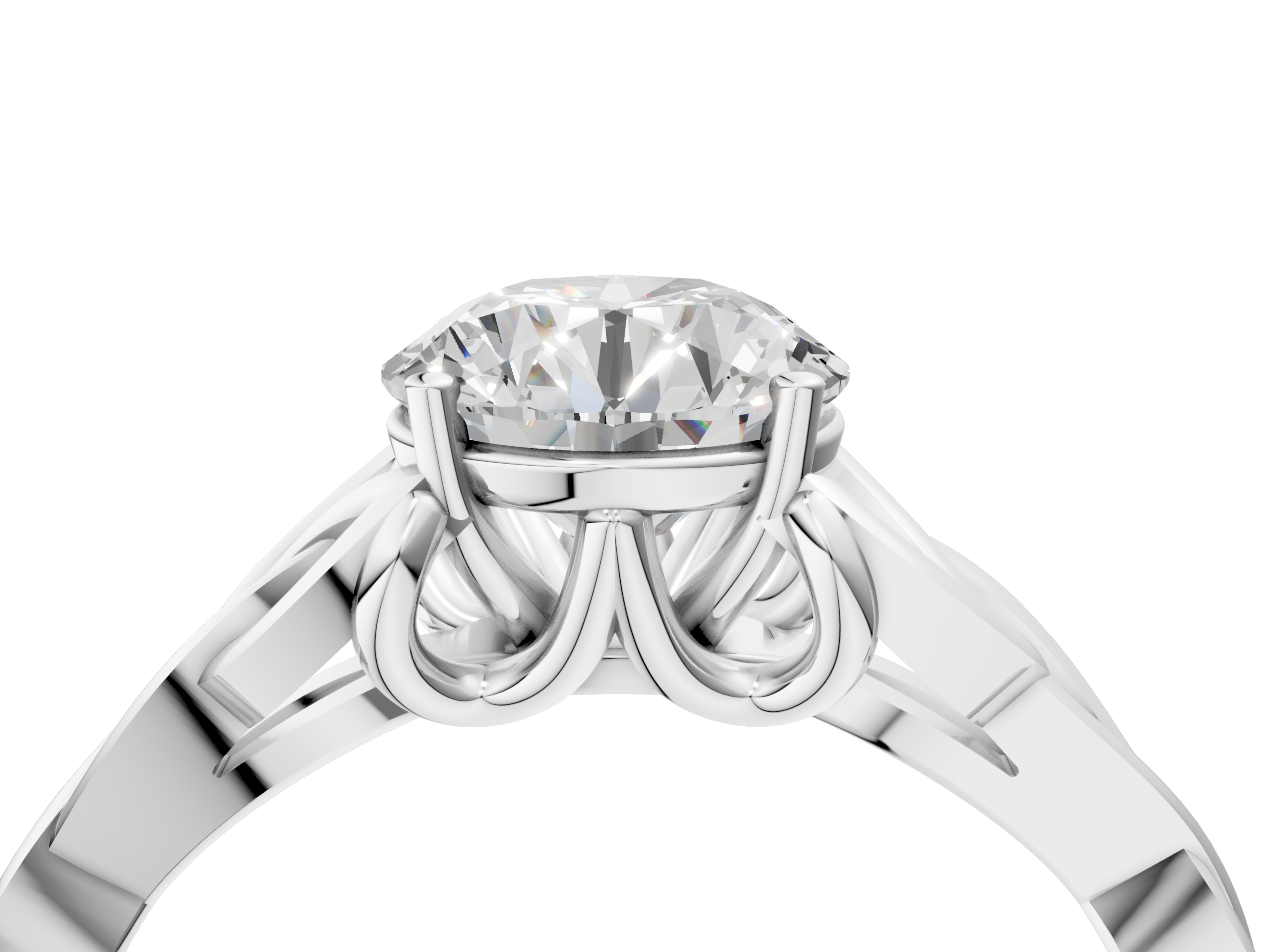 White gold Round Solitaire Celtic Knot Engagement Ring with Four-Prong Setting_105