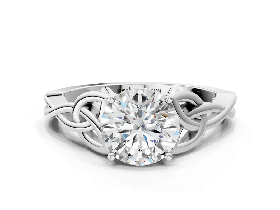 White gold Round Solitaire Celtic Knot Engagement Ring with Four-Prong Setting