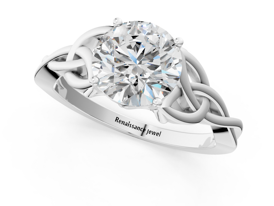 White gold Round Solitaire Celtic Knot Engagement Ring with Four-Prong Setting