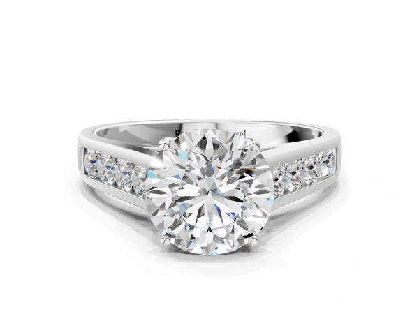 White gold Round Solitaire Channel-Set Diamond Engagement Ring with Four-Prong Setting