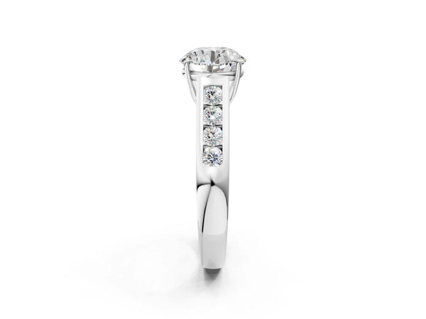 White gold Round Solitaire Channel-Set Diamond Engagement Ring with Four-Prong Setting
