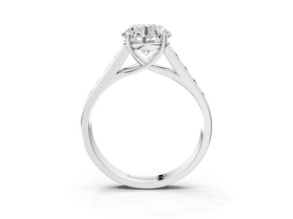 White gold Round Solitaire Channel-Set Diamond Engagement Ring with Four-Prong Setting