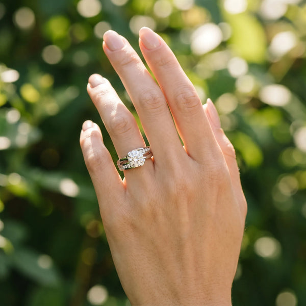 White gold Round Solitaire Channel-Set Split Shank Ring with Tension Prong Setting