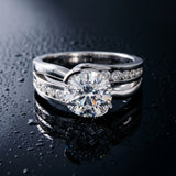White gold Round Solitaire Channel-Set Split Shank Ring with Tension Prong Setting_56