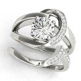 White gold Round Solitaire Diamond Crossover Band with Four-Prong Setting 1