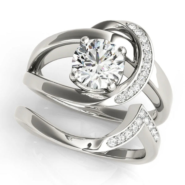 White gold Round Solitaire Diamond Crossover Band with Four-Prong Setting