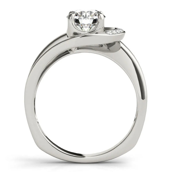 White gold Round Solitaire Diamond Crossover Band with Four-Prong Setting