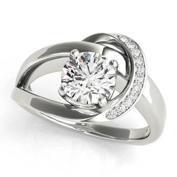 White gold Round Solitaire Diamond Crossover Band with Four-Prong Setting