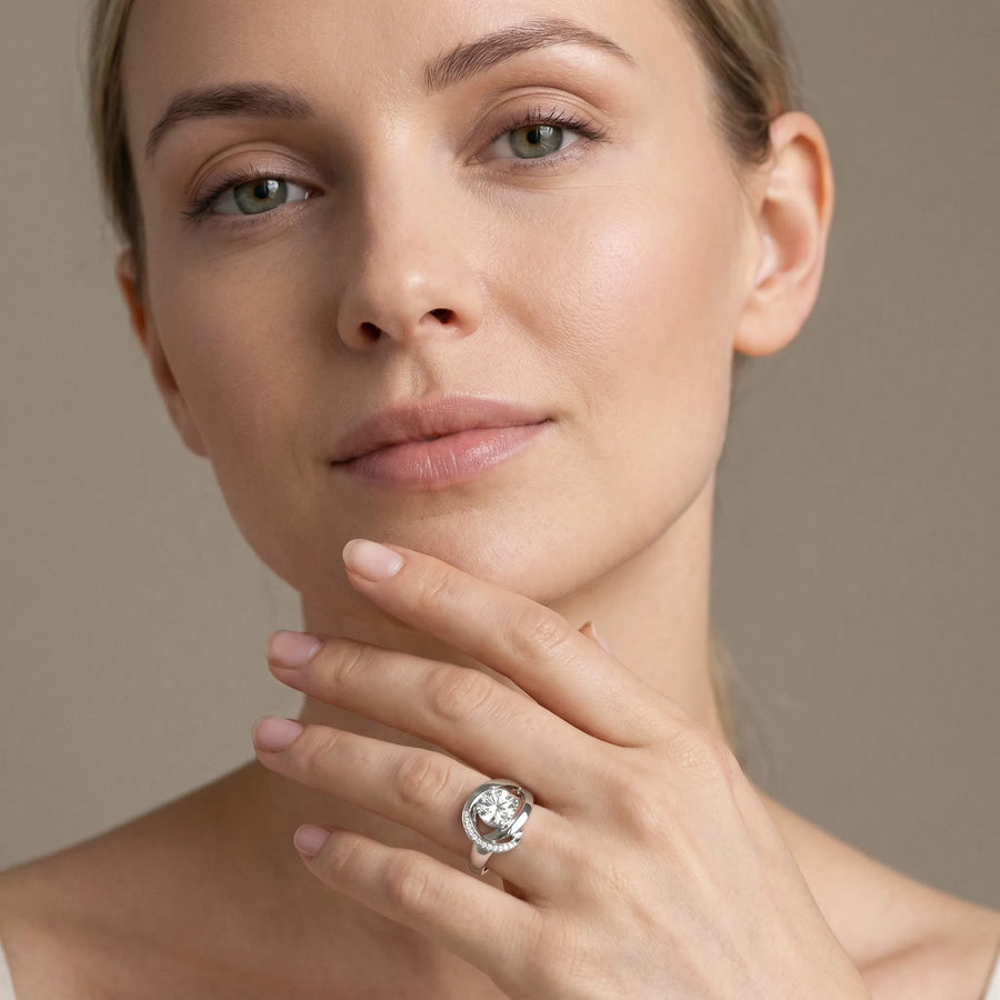 White gold Round Solitaire Diamond Crossover Band with Four-Prong Setting
