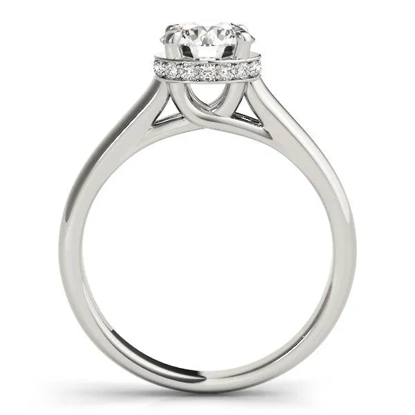 White gold Round Solitaire Diamond Engagement Ring with Four-Prong Setting and Tapered Band