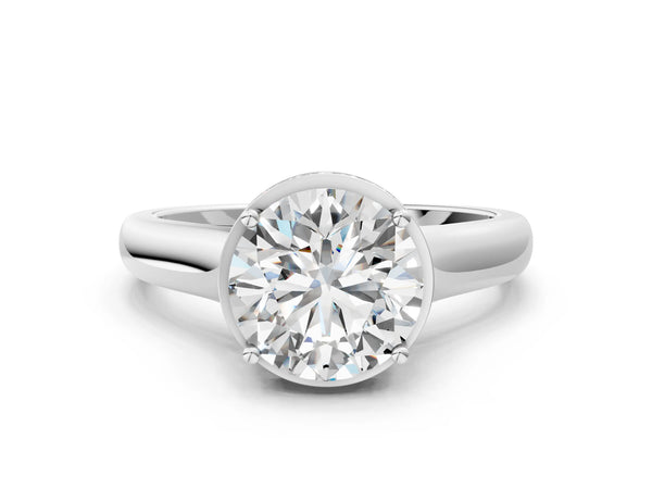 White gold Round Solitaire Diamond Engagement Ring with Four-Prong Setting and Tapered Band