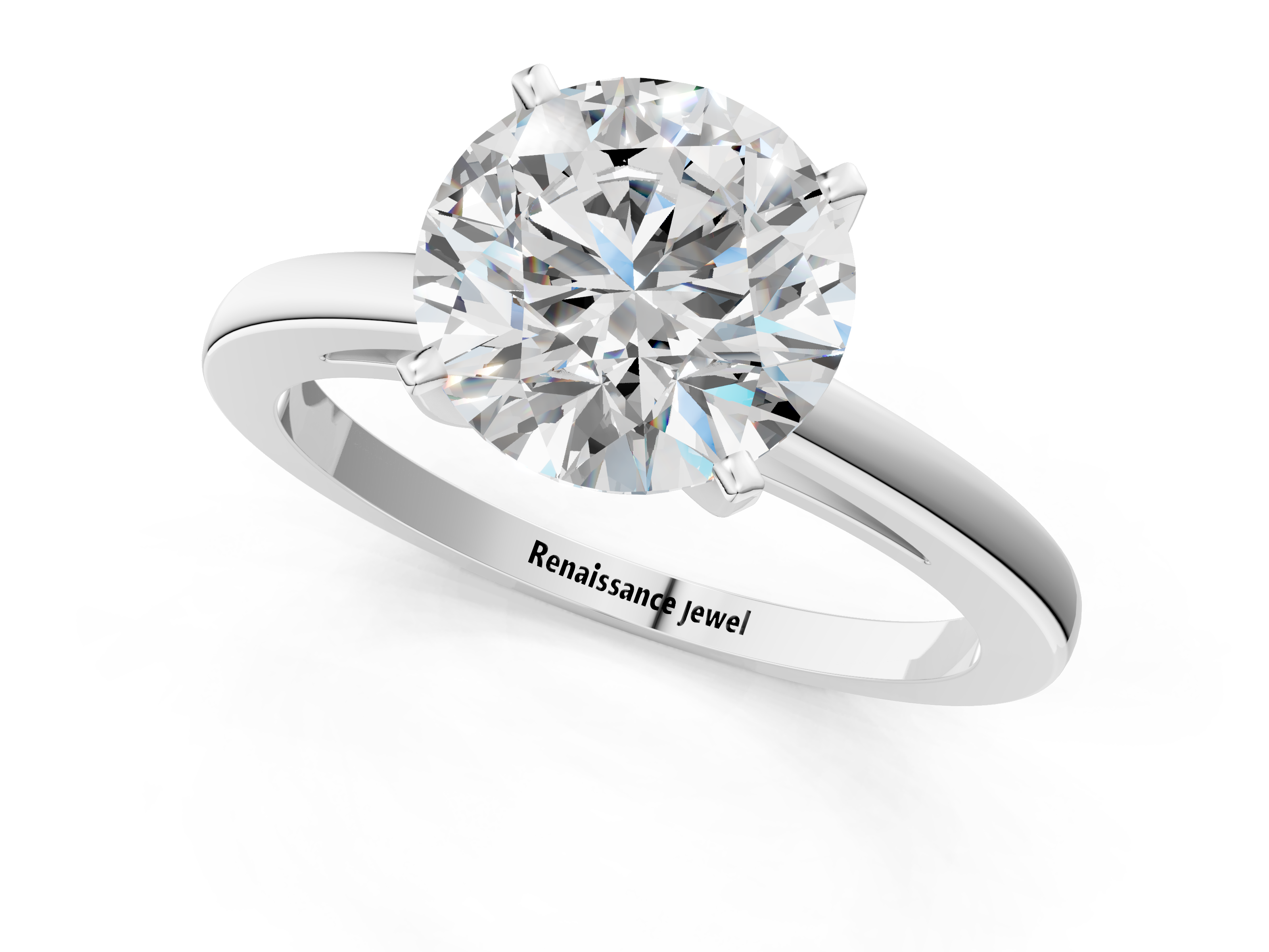White gold Round Solitaire Diamond Engagement Ring with Four-Prong Setting on a Classic Band_24