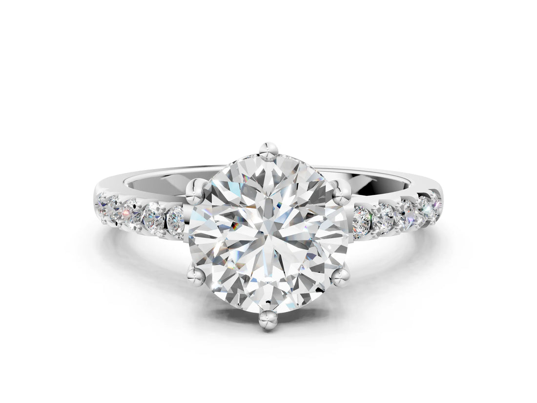 White gold Round Solitaire Diamond Engagement Ring with Pavé Band and Six-Prong Setting_85