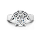 14K White Gold 3.01 Carat E VVS2 Round Solitaire Diamond Engagement Ring with Pave Band and Four-Prong Setting