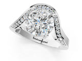 14K White Gold 3.01 Carat E VVS2 Round Solitaire Diamond Engagement Ring with Pave Band and Four-Prong Setting