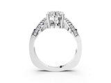 14K White Gold 3.01 Carat E VVS2 Round Solitaire Diamond Engagement Ring with Pave Band and Four-Prong Setting