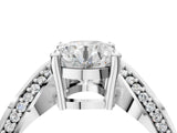 14K White Gold 3.01 Carat E VVS2 Round Solitaire Diamond Engagement Ring with Pave Band and Four-Prong Setting