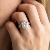 14K White Gold 3.01 Carat E VVS2 Round Solitaire Diamond Engagement Ring with Pave Band and Four-Prong Setting