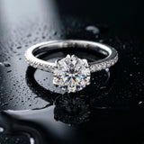 White gold Round Solitaire Diamond Engagement Ring with Pave Band and Six-Prong Setting_15