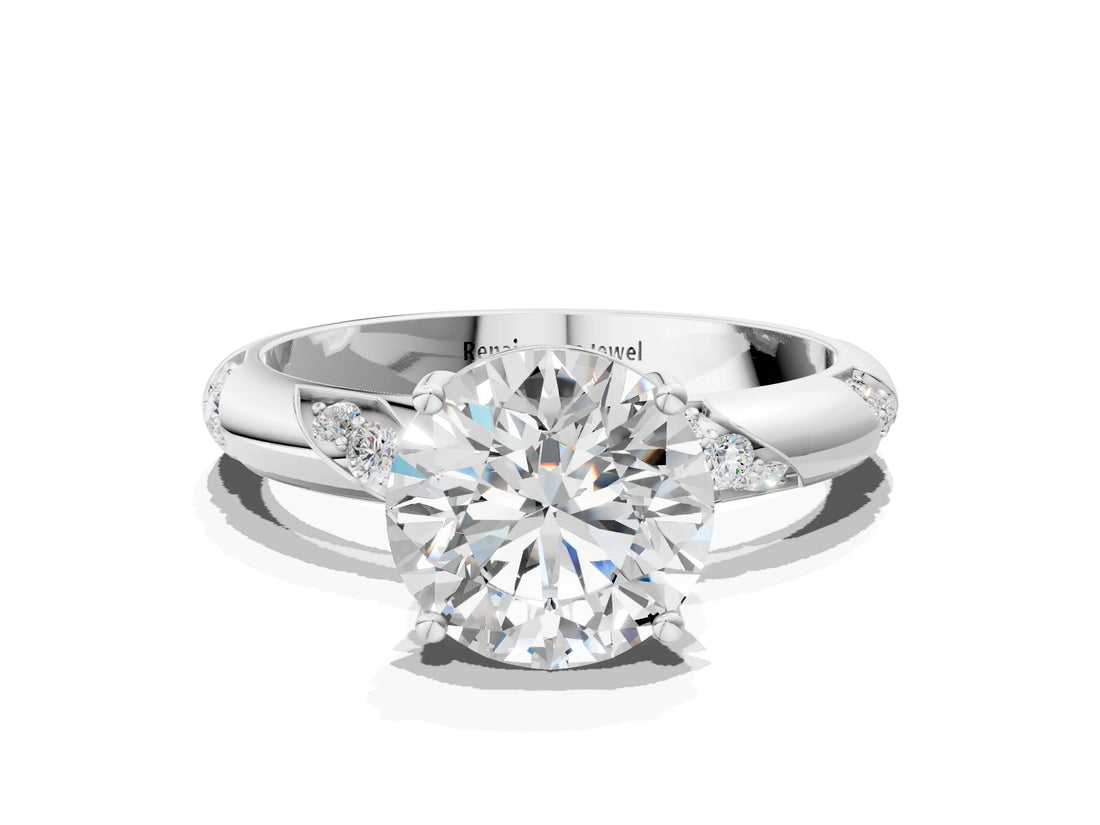 White gold Round Solitaire Diamond Engagement Ring with Twisted Pave Band and Four-Prong Setting_35