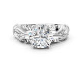 White gold Round Solitaire Diamond Leaf Vine Band with Prong Setting_103