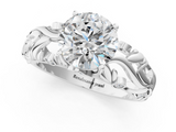 White gold Round Solitaire Diamond Leaf Vine Band with Prong Setting_104