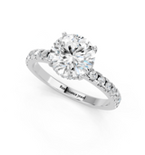 10K White Gold 1.56 Carat F VVS2 Round Solitaire Diamond Pavé Band with Four-Prong Setting
