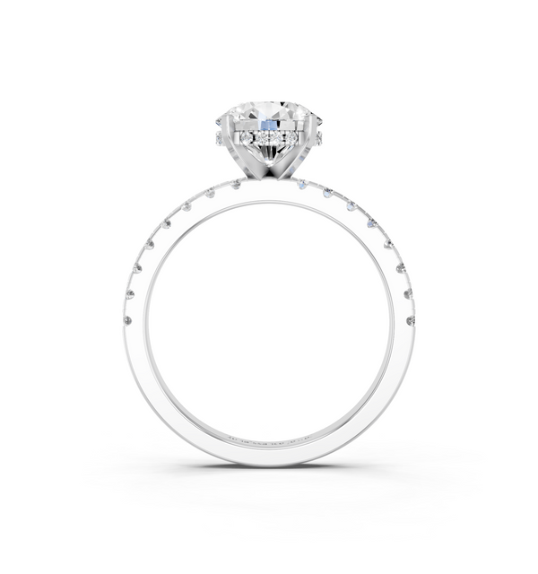 10K White Gold 1.56 Carat F VVS2 Round Solitaire Diamond Pavé Band with Four-Prong Setting