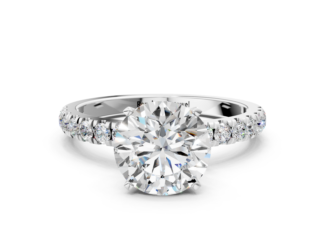 White gold Round Solitaire Diamond Pavé Band with Four-Prong Setting_33