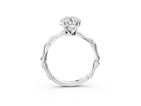 White gold Round Solitaire Diamond Ring with Bamboo Band and Four-Prong Setting_41