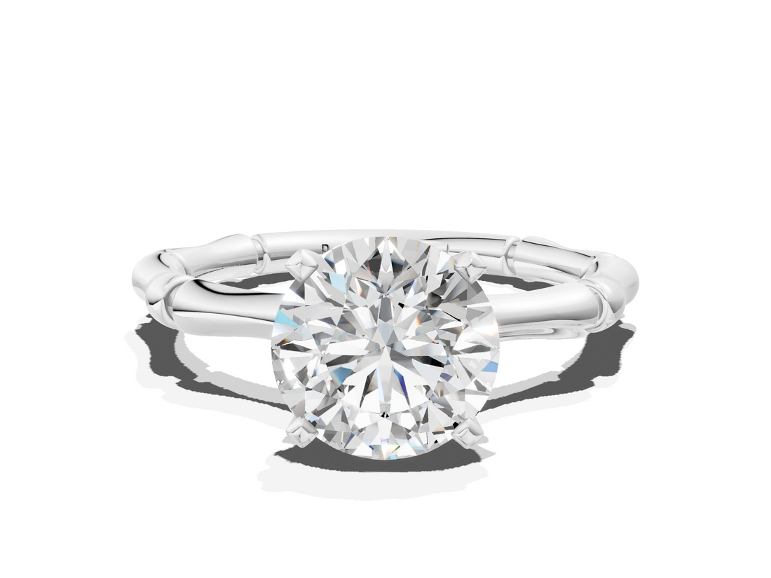 White gold Round Solitaire Diamond Ring with Bamboo Band and Four-Prong Setting_61