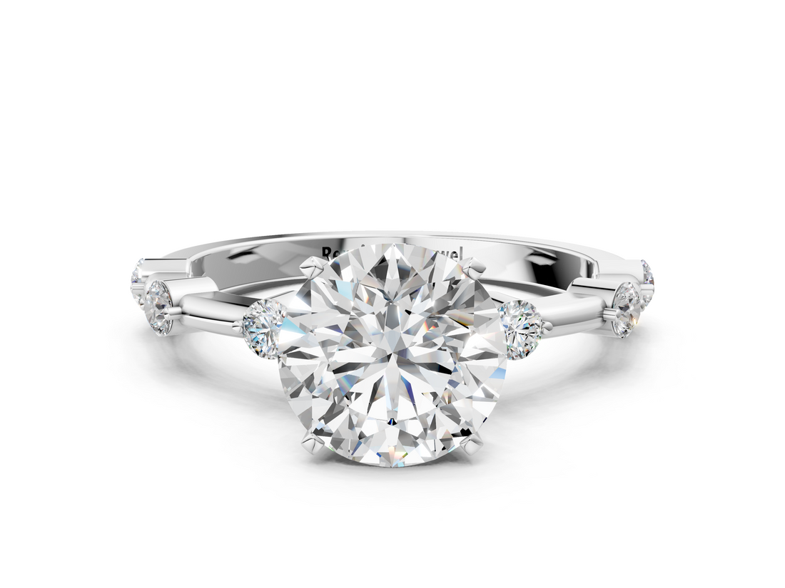 White gold Round Solitaire Diamond Ring with Bezel Set Side Stones and Prong Setting_23