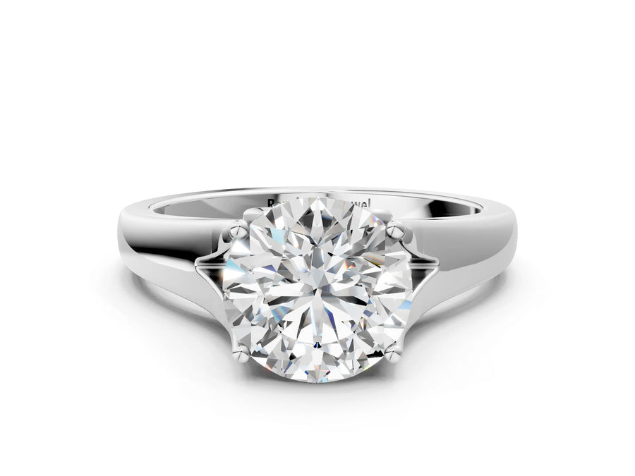White gold Round Solitaire Diamond Ring with Cathedral Band and Four-Prong Setting