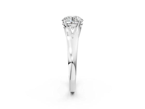 White gold Round Solitaire Diamond Ring with Cathedral Band and Four-Prong Setting