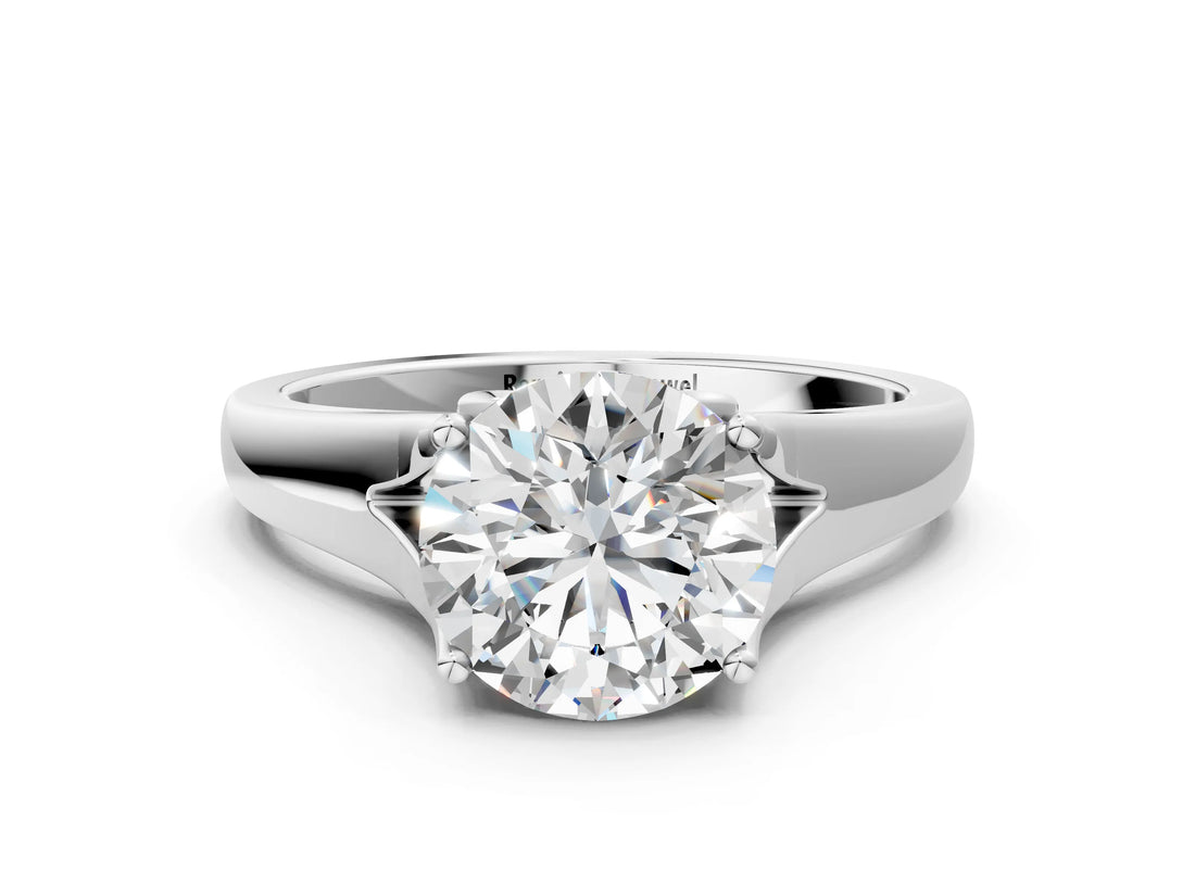 White gold Round Solitaire Diamond Ring with Cathedral Band and Four-Prong Setting_99