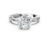 White gold Round Solitaire Diamond Ring with Channel-Set Baguette Band and Four-Prong Setting_110