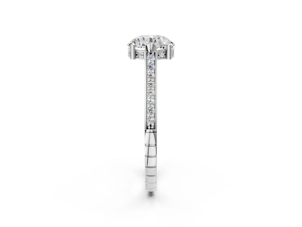 White gold Round Solitaire Diamond Ring with Channel Set Band and Bezel Prong Setting