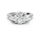 White gold Round Solitaire Diamond Ring with Channel Set Band and Bezel Prong Setting_95