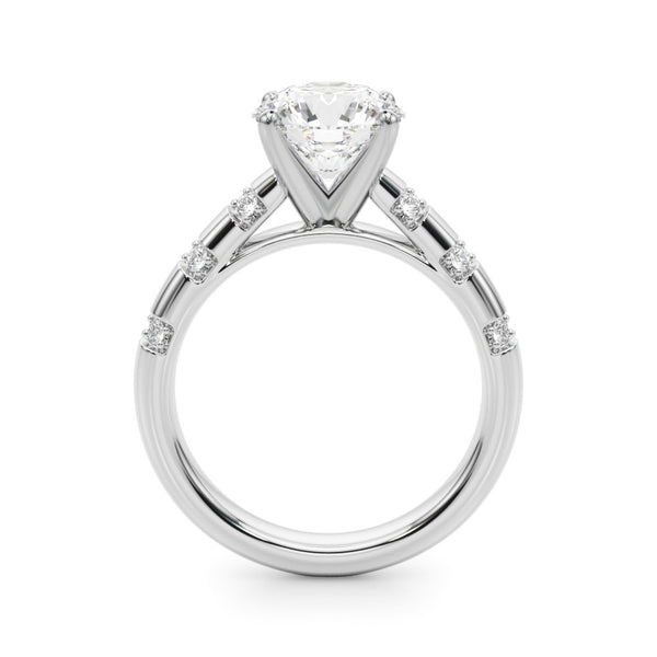 White gold Round Solitaire Diamond Ring with Channel Set Band and Four-Prong Setting