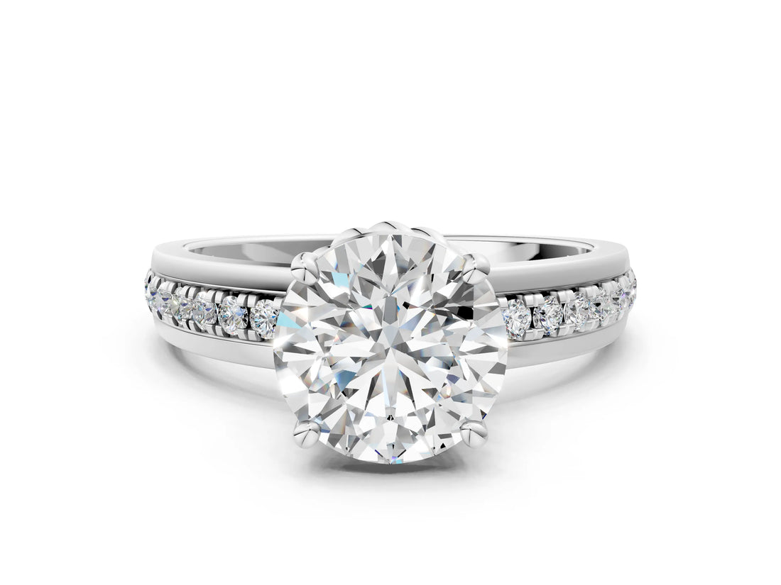 White gold Round Solitaire Diamond Ring with Channel Set Band and Six-Prong Setting_60