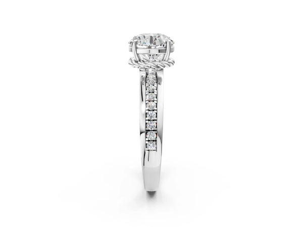 White gold Round Solitaire Diamond Ring with Channel Set Band and Six-Prong Setting