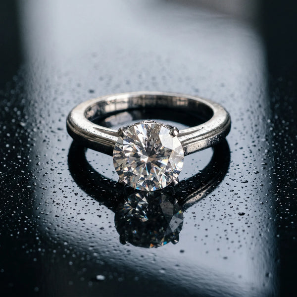 White gold Round Solitaire Diamond Ring with Four-Prong Setting and Classic Band