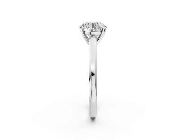 White gold Round Solitaire Diamond Ring with Four-Prong Setting and Classic Band