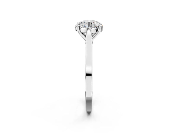 White gold Round Solitaire Diamond Ring with Four-Prong Setting and Tapered Band