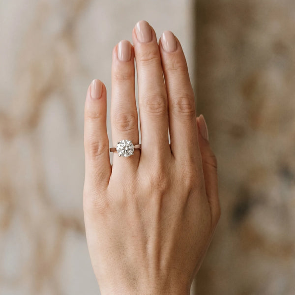 White gold Round Solitaire Diamond Ring with Four-Prong Setting and Tapered Band