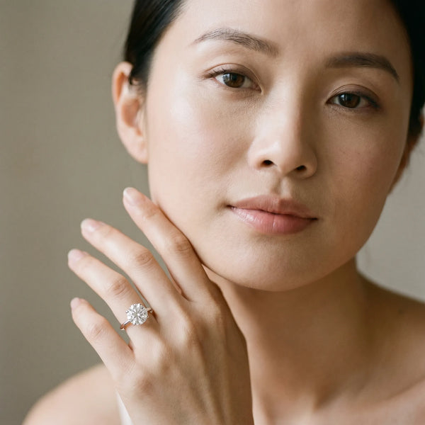 White gold Round Solitaire Diamond Ring with Four-Prong Setting on a Plain Band