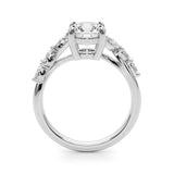 White gold Round Solitaire Diamond Ring with Marquise Side Stones and Prong Setting on a Split Shank Band 2