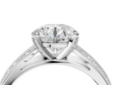 White gold Round Solitaire Diamond Ring with Milgrain Pavé Band and Four-Prong Setting_140