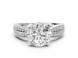 White gold Round Solitaire Diamond Ring with Milgrain Pavé Band and Four-Prong Setting_141